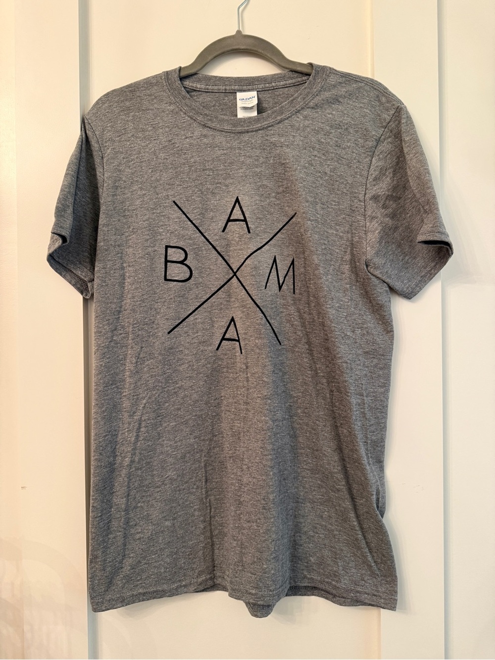 Gildan Gray Crewneck Tee with Black BAMA Cross Graphic